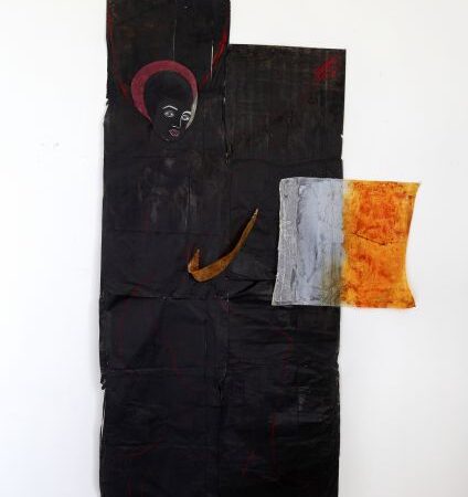 3. Warrierwoman, Katharina Lökenhoff, ink and oil on waxskin, 190x115 cm, 2018 copy