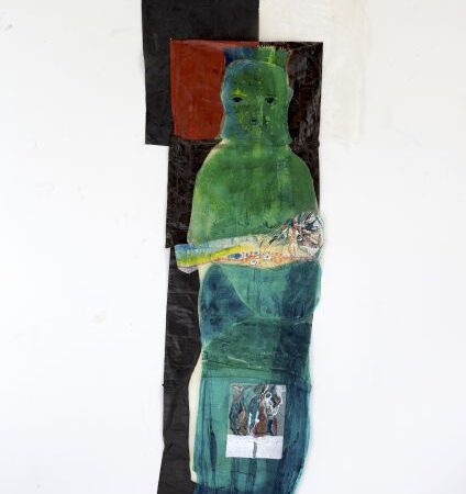 8. The Green, Katharina Lökenhoff, ink on waxskin, red thread, 160x65 cm, 2018 copy